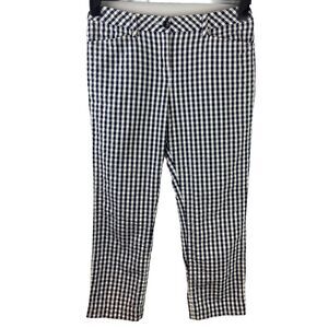 Lands' End Womens Size 4 High-Rise Straight Leg Crop Pants Blue & White Check